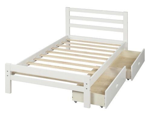 White Twin Wood Platform Bed with 2-Drawers - Lot 81