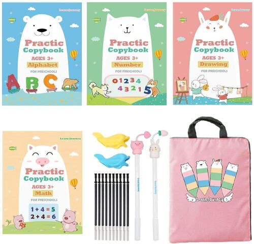 Lot of (25) Large Size Magic Reusable Handwriting Practice Workbook for Kids, 4 Books with Pink Bag  - Lot 179