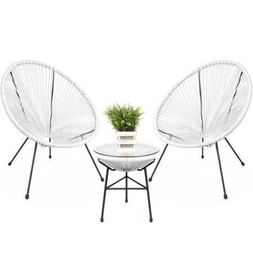 3-Piece All-Weather Patio Acapulco Bistro Set w/ Rope, Glass Top Table - Lot 180