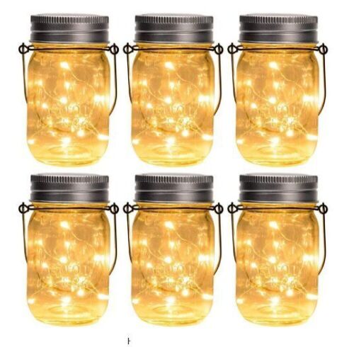 GIGALUMI Hanging Solar Mason Jar Lights, 6 Pack - Lot 277