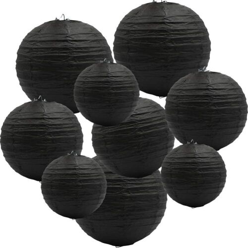 Lot of (5) ADLKGG Round Hanging Paper Lanterns Decorations, Black 12",10", 8", Pack of 9 - Lot 289