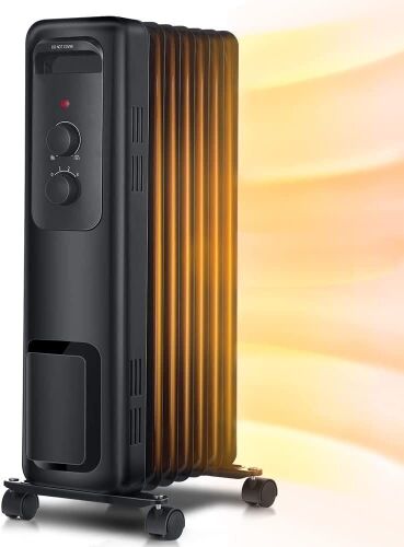 Aikoper 1500W Oil Filled Radiator Heater with 3 Heat Settings, Adjustable Thermostat, Tip-over & Overheating Functions - Lot 347