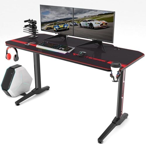 Vitesse 55 inch Gaming Computer Desk with Full Mouse pad, Gaming Handle Rack, Cup Holder, Headphone Hook - Lot 509