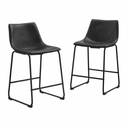 26" Faux Leather Counter Stool in Black (Set of 2) - Lot 528