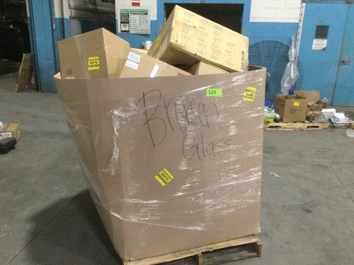 Pallet of Salvage Returns Labeled "Broken Glass" - Lot 529