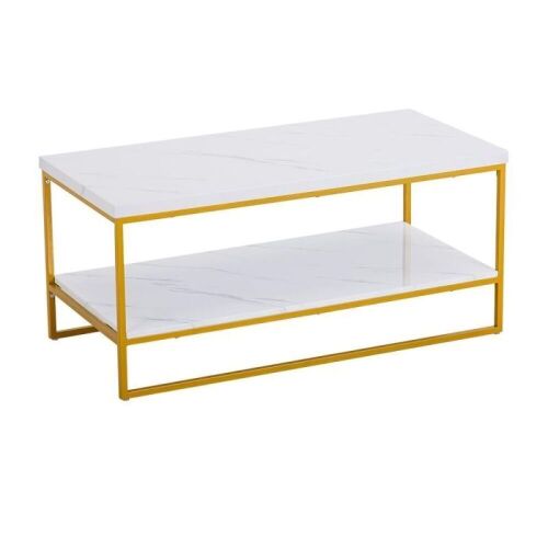 Modern Faux Marble Top Rectangular Coffee Table with Golden Metal Frame - Lot 577