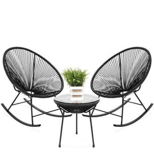 3-Piece Patio Woven Rope Acapulco Rocking Chair Bistro Set - Lot 585