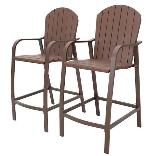 Crestlive Products Aluminum Frame Patio Bar Stools with Slat Seats, Set of 2 - Lot 591