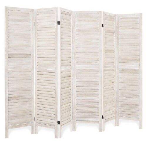 5.6' Tall 6-Panel Folding Freestanding Wood Blind Style Room Divider Privacy Screen - Lot 603