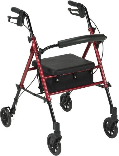 Drive Medical RTL10261RD Foldable Rollator Walker with Seat - Lot 639