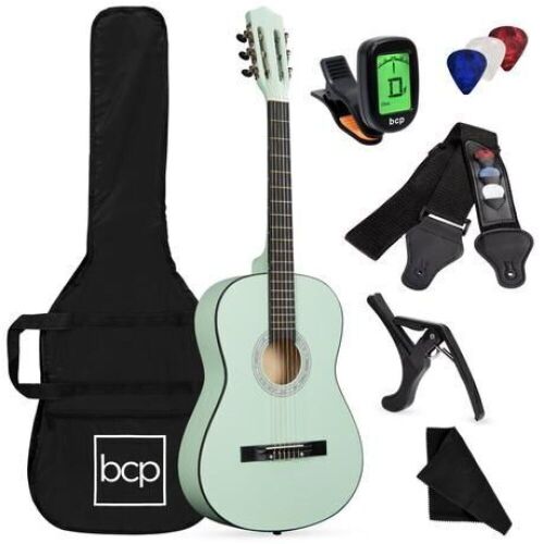 Beginner Acoustic Guitar Set w/ Case, Strap, Digital Tuner, Strings - 38in - Lot 786
