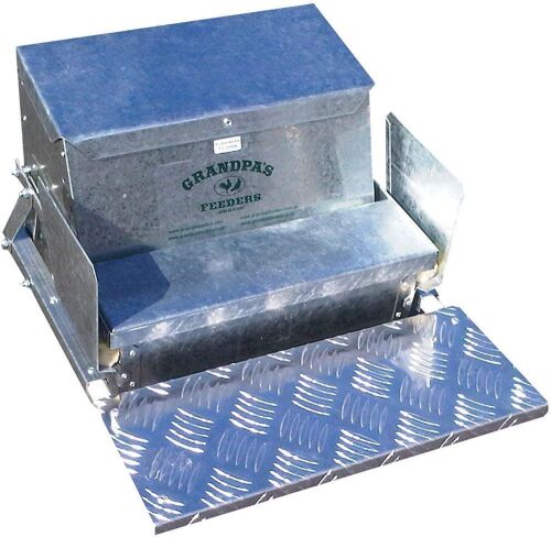 Grandpa's Feeders Automatic Sturdy Galvanized Steel Poultry Feeder, No Spill with Weatherproof Lid, Standard Size for 6-12 Chickens, 10 Days - Lot 823