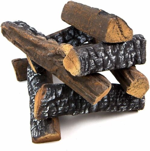 Barton Fireplace Decoration 10 Piece of Petite Ceramic Wood Fireplace Log Gas Vented Insert  - Lot 831