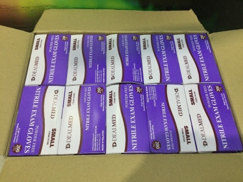 Case of Dealmed Disposable Nitrile Exam Gloves, Small, 200 ct/box - Lot 837
