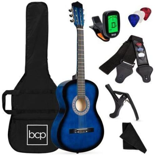 Beginner Acoustic Guitar Set w/ Case, Strap, Digital Tuner, Strings - 38in - Lot 845