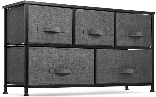 5 Drawer Fabric Storage Chest with Steel Frame, Wood Top - Lot 938