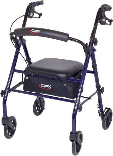 Carex Steel Foldable Rollator Walker with Seat and Wheels, Supports 350lbs - Lot 1012