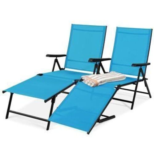 Set of 2 Outdoor Patio Chaise Recliner Lounge Chairs w/ Rust-Resistant Frame - Lot 1014
