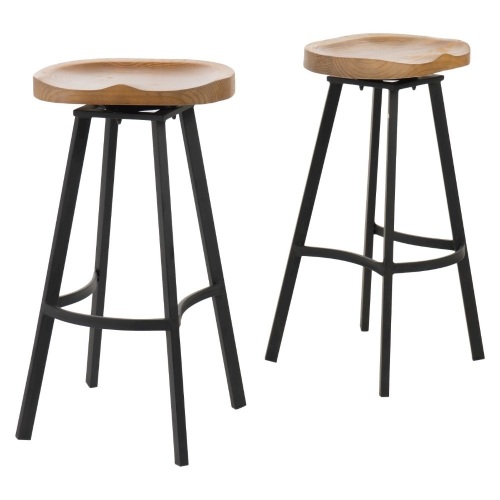 Christopher Knight Home Set of 2 Albia Swivel 31.5" Barstool - Natural/Black - Lot 1138