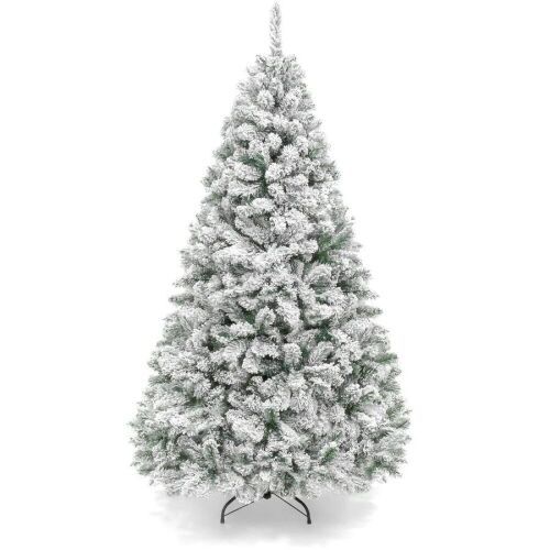 Premium Snow Flocked Artificial Pine Christmas Tree w/ Foldable Metal Base - 6ft - Lot 1342a