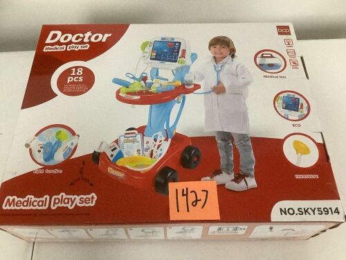 Play Doctor Kit for Kids, Boys & Girls with 17 Accessories, Mobile Cart - Lot 1427