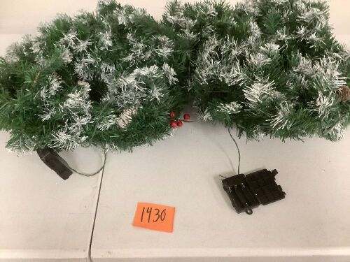 Pre-Lit Pre-Decorated Garland w/ 200 Partially Flocked Tips, 50 Lights - 9ft - Lot 1430