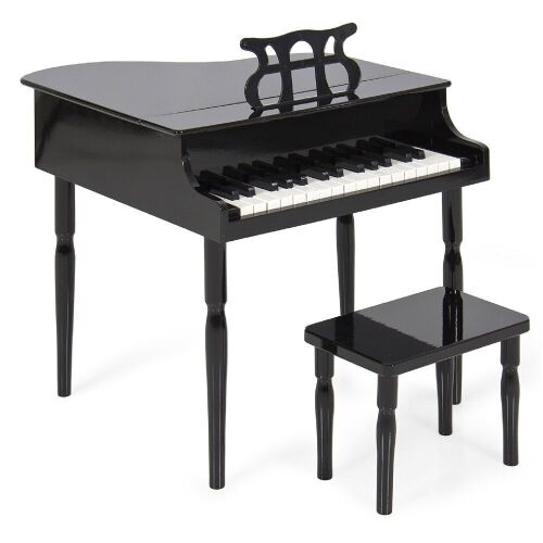Kids Mini Wooden Grand Piano w/ Lid, Bench, Music Rack, Song Book, Stickers - Lot 432