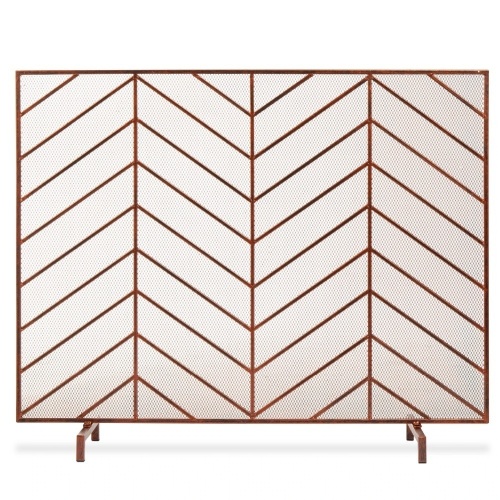 Single Panel Iron Chevron Fireplace Screen w/ Antique Finish - 38x31in - Lot 551