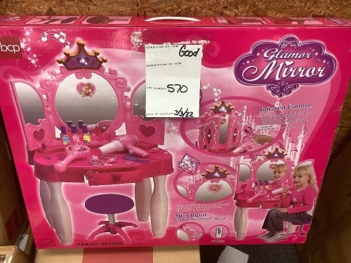 Kids Princess Vanity Mirror w/ AUX Cable, Wand, Hairdryer, Accessories - Lot 570