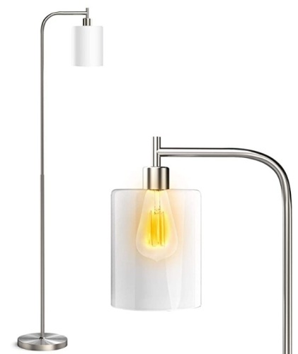 Industrial Floor Lamp w/ White Jade Glass Shade, Untested, E-Commerce Return - Lot 117