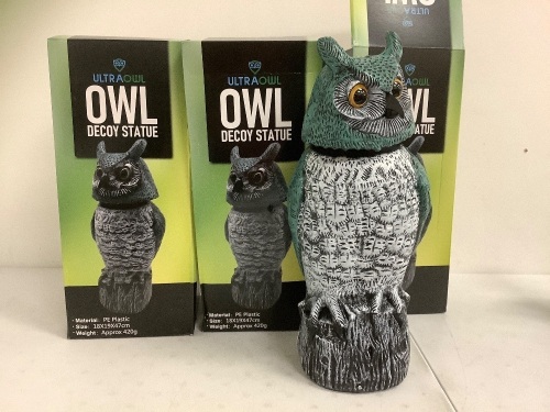 Lot of (3) Owl Decoy Statue, Appears New - Lot 662