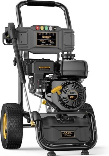 BLUBERY 3500 PSI 2.6GPM Heavy Duty Gas Pressure Washer, 50Ft High Pressure Hose & Soap Tank - Small Dent in Gas Tank - Lot 56