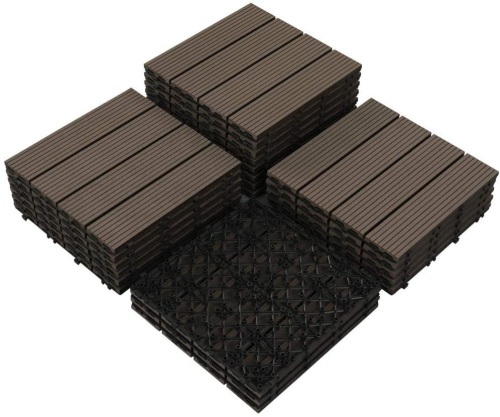 PANDAHOME 22 PCS Wood Plastic Composite Interlocking Patio Deck Tiles, 12”x12”, Water Resistant for Indoor & Outdoor, 22 sq. ft - Mocha   - Lot 139
