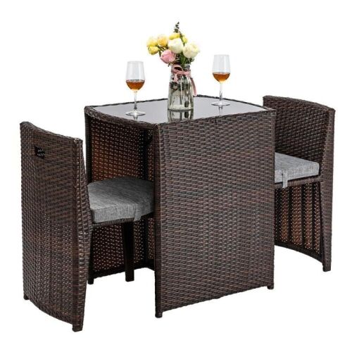3-Piece Wicker Bistro Patio Set with Glass Top Table, 2 Chairs - Lot 157