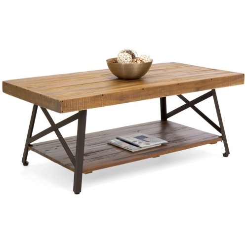 Wooden Coffee Accent Table w/ Metal Legs, Bottom Shelf - Brown  - Lot 528