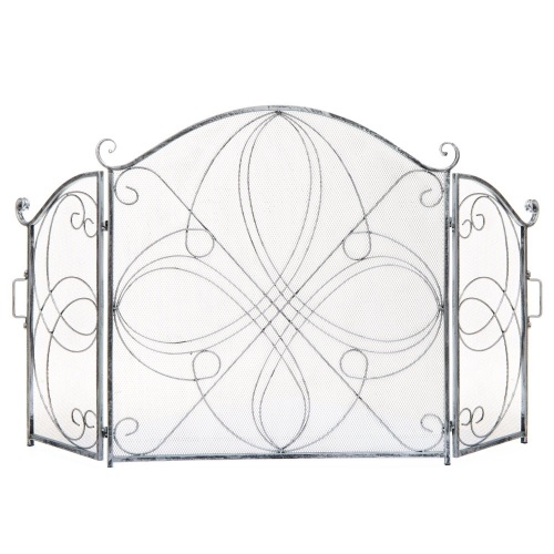 3-Panel Wrought Iron Metal Fireplace Screen Cover w/ Scroll Design - 55x33in  - Lot 697
