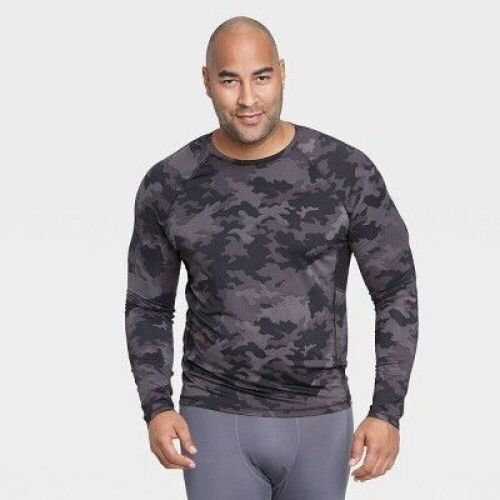 Case of (12) All in Motion Men's Long Sleeve Fitted Shirts, Black Camo Print, Medium  - Lot 796