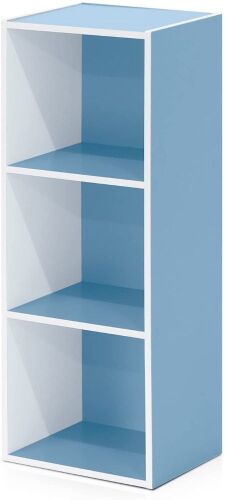 Furinno 3-Tier Open Shelf Bookcase, White/Light Blue - Lot 1044