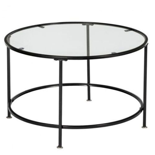 HODELY 36" Tempered Glass Round Iron Frame Coffee Table - Lot 1143