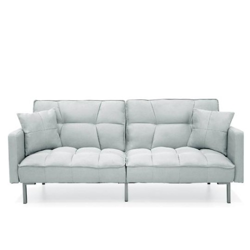 Convertible Linen Tufted Futon w/ 2 Plush Pillows, Split-Back Design. Appears New - Lot 37