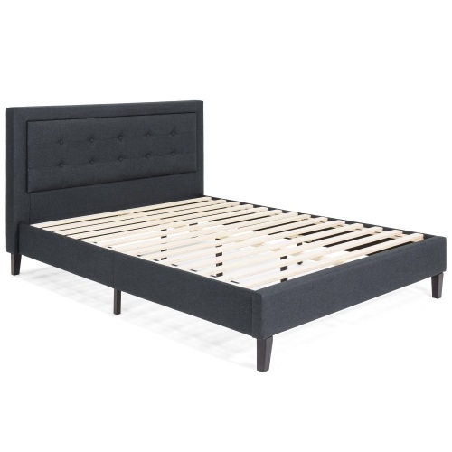 Upholstered Queen Platform Bed w/ Tufted Button Headboard, Steel Frame, Wood Support, Dark Gray. Appears New.  - Lot 89