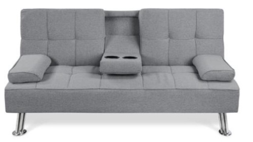 Linen Upholstered Convertible Sofa Bed Futon w/ 2 Cupholders, Grey. Appears New.  - Lot 93