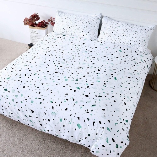 BlessLiving Mint Terrazzo Bedding Soft Pastel Duvet Cover Set 3 Piece (King). Appears New - Lot 113