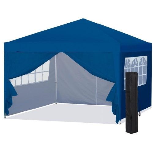 10x10ft Portable Pop Up Canopy Tent w/Detachable Window Walls, Zip-Up Doorway, Carrying Bag - Blue. Appears New - Lot 125