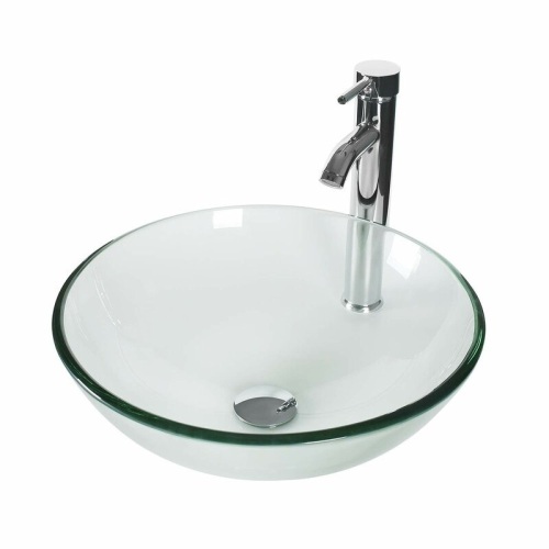 BT-A16 Clear Handmade Circular Vessel Bathroom Sink w/ Faucet Set. Appears New.  - Lot 140