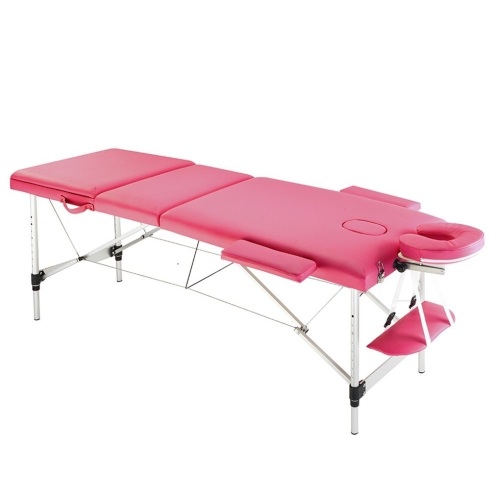 Aluminium 3 Section Portable Massage Bed w/ Face Cutout, Pink. Appears New.  - Lot 213