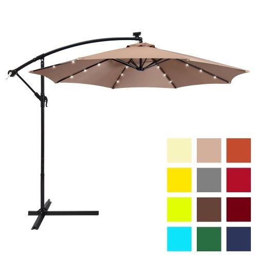 10Ft Solar Led Offset Patio Umbrella W/ Easy Tilt Adjustment - Tan. Appears New.  - Lot 218