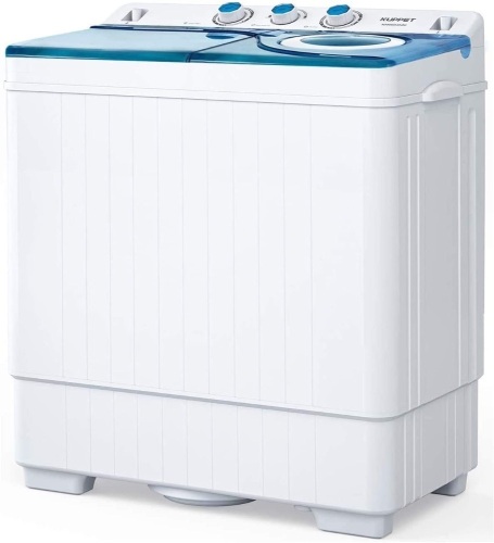 KUPPET Compact Twin Tub Portable Mini Washing Machine, 26lbs Capacity, Built-in Drain Pump/Semi-Automatic, White & Blue. Untested. Appears New.  - Lot 220