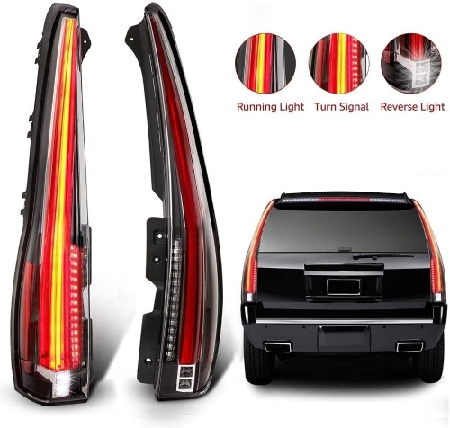 MOSTPLUS Pair of LED Tail Lights Rear Compatible for Cadillac Escalade 2007-2014 ESV Rear Lamp Assembly with Red Turn Light (Red Clear) - Lot 264