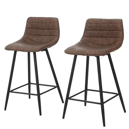Set of (2) Modern Kitchen Counter Height Stools, Brown Faux Leather w/ Black & Footrest. Appear New.  - Lot 338